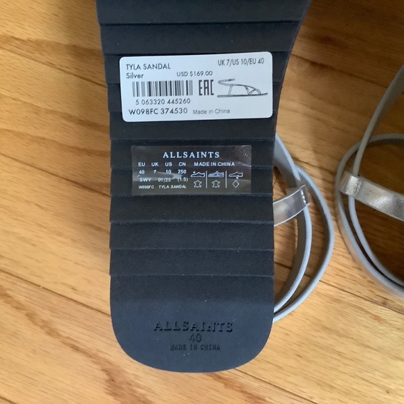 AllSaints Tyla Ankle Strap Leather Sandal Silver SZ EU 40 - Picture 9 of 13